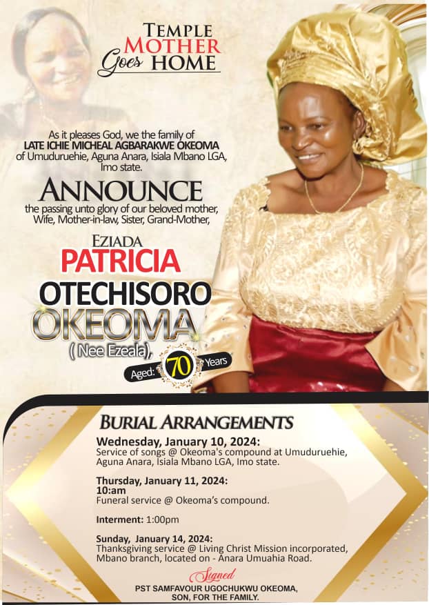 Okeoma buries mother January 11