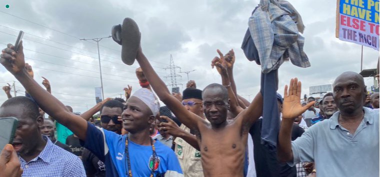 Protester Strips Naked in Lagos as Nationwide Demonstrations Intensify