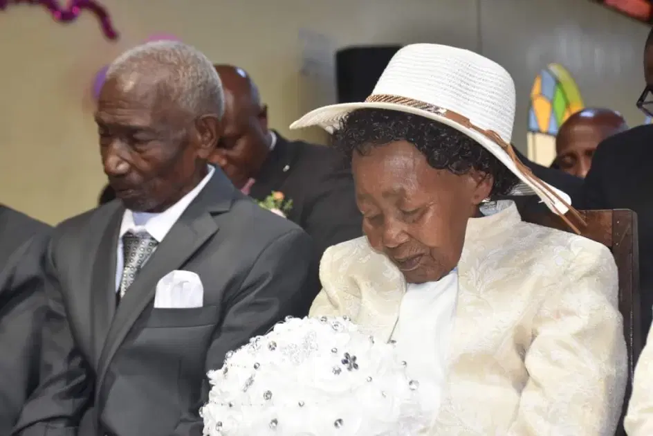 95-Year-Old Kenyan Man Marries His 90-Year-Old Sweetheart in White Wedding After 64 Years of Love